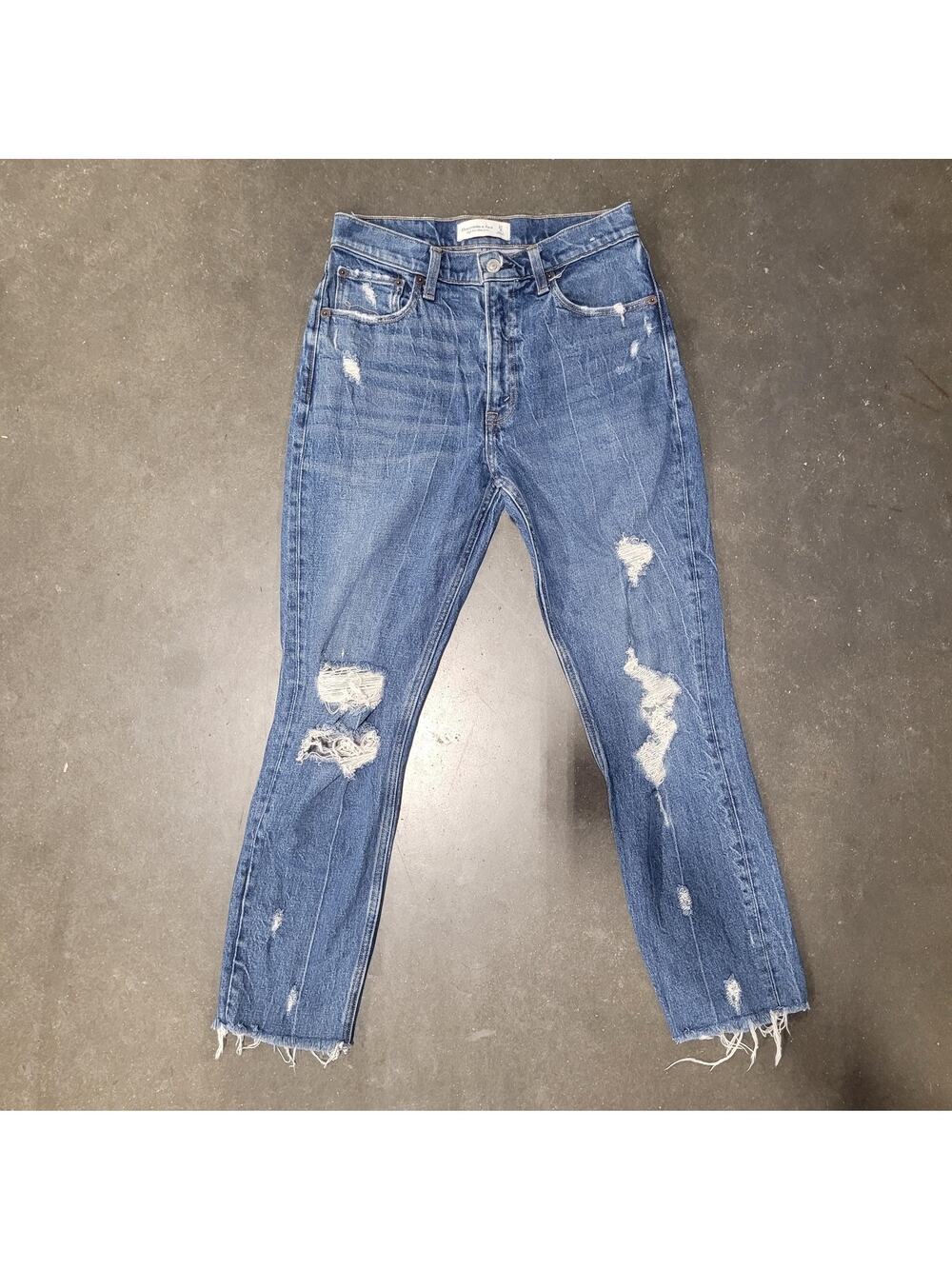 Abercrombie & Fitch Jeans 27 4R Blue Denim High Rise Mom Distressed Raw Hem